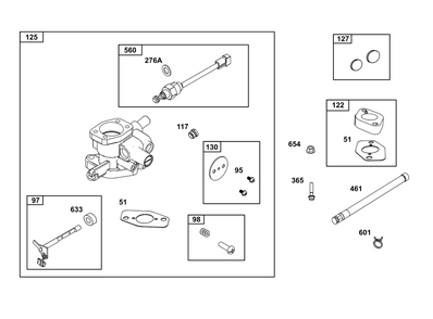 Carburetor And Fuel Supply Group Diagram and Parts List for 389575-0003-E1 200000 - 399999 Briggs and Stratton Engine